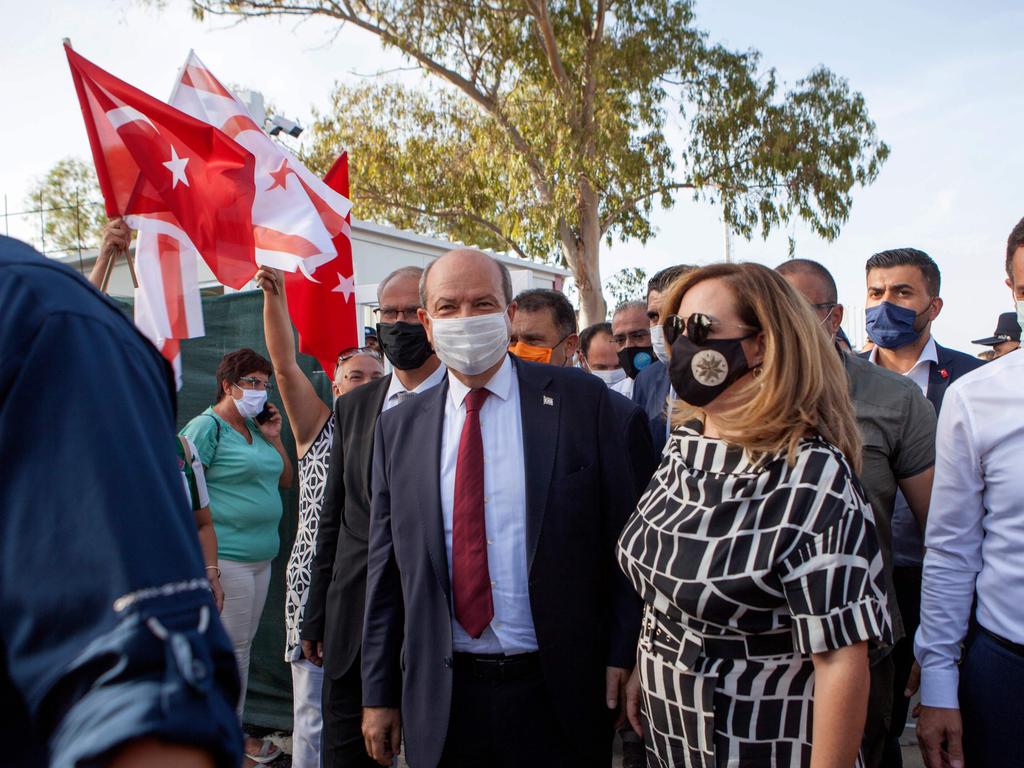 Turkish-Cypriot prime minister Ersin Tatar visits Varosha amid the reopening on October 8, local time. Picture: Birol Bebek / AFP