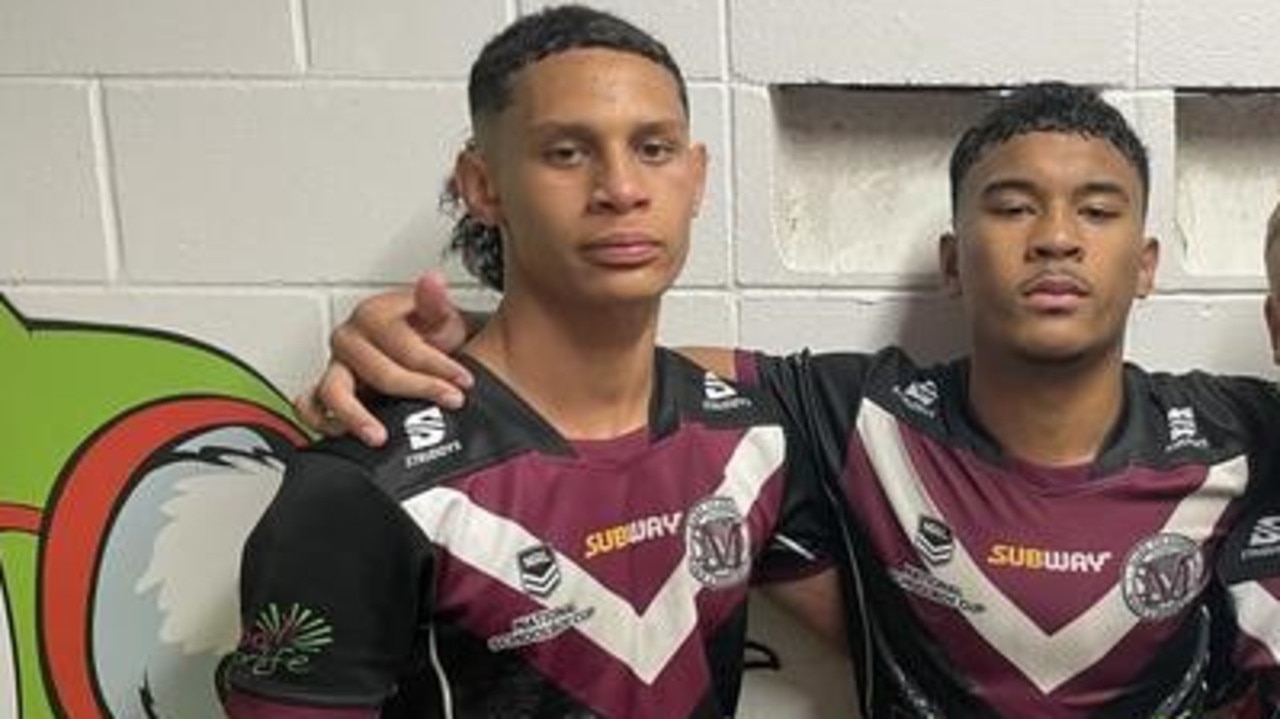 Chris Vaimili Toalepai and Zack Lotaki as Marsden teammates - they will play together for Souths Logan this season.