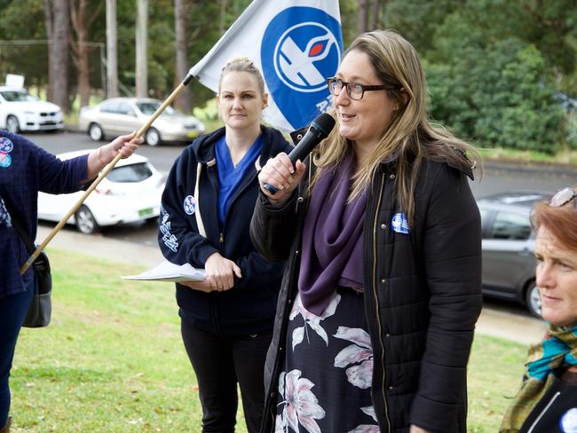 Dobell Federal Labor MP Emma McBride speaking at the Gosford Rally.