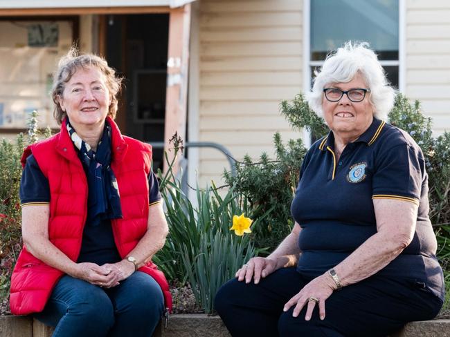 Eugowra CWA president Margaret Swift and treasurer Frances Anderson have been supporting their flood-hit community while also working to save the CWA rooms, which were damaged in the disaster. Many people whose homes were flooded or washed off foundations are now living in temporary pods. Pictures: Rachael Lenehan
