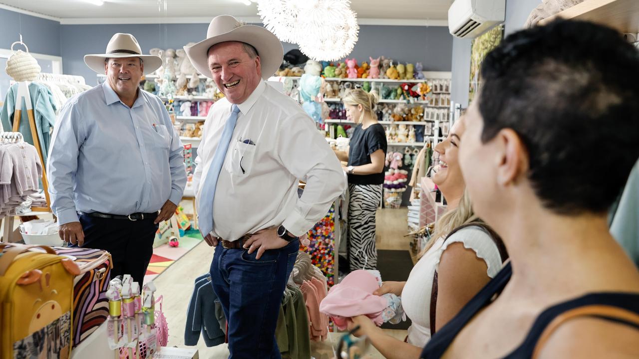 Barnaby Joyce enjoys a laugh with the residents of Bowen, in Queensland.