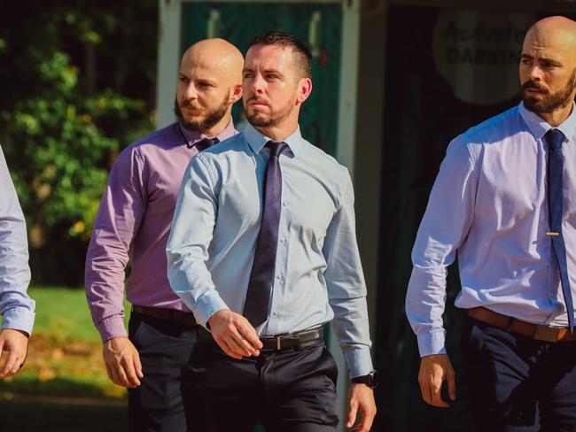 Zach Rolfe arrives at the Supreme Court in Darwin during his trial. Picture: Glenn Campbell