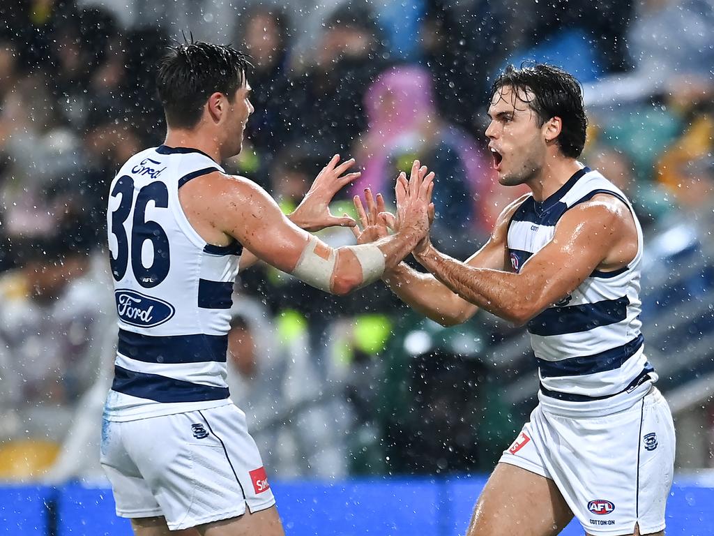 Jack Bowes celebrates kicking a goal. Picture: Getty Images