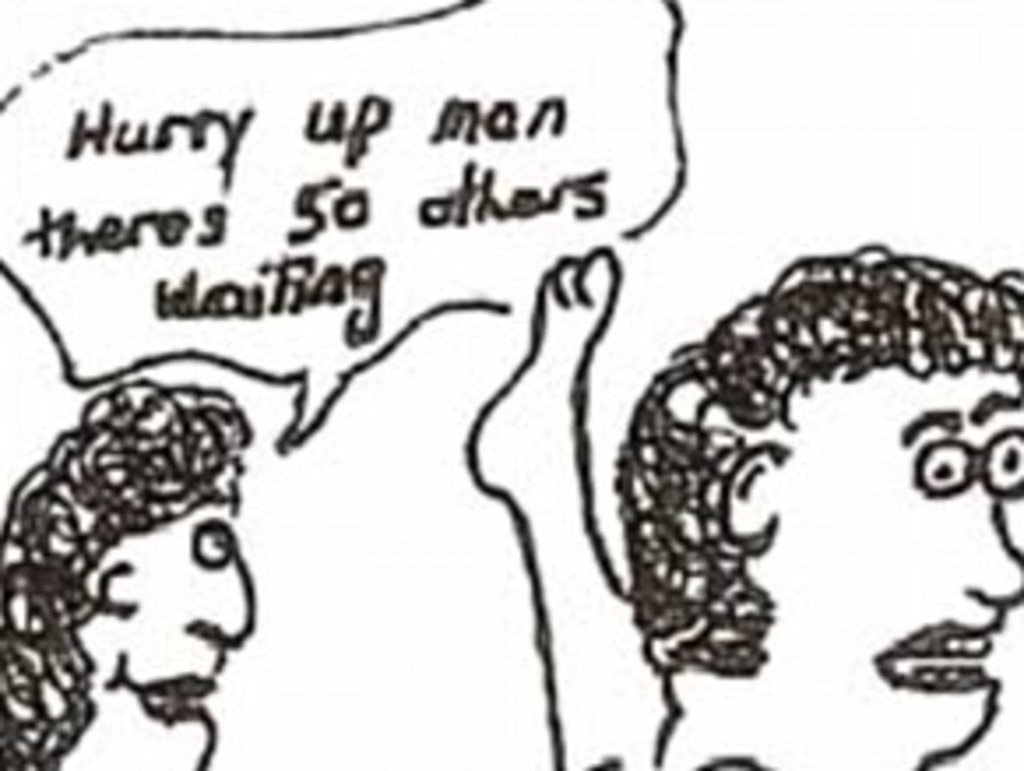 In the vile cartoon (above) Skaf drew a woman being raped while one of the men watching says: ‘Hurry up man there’s 50 others waiting’. Picture: CSNSW.