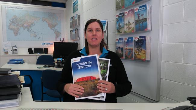 We Know Travel agent Natalie Grant has got a second job packing shelves at Coles. She hopes domestic borders reopen soon and people use agents to book holidays in Australia. Picture: Ryan Young