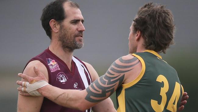 Trevor Rigney (left) after kicking 100 goals in a season in 2018. Picture: Dean Martin