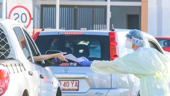 The mass testing site at Marrara after several new contact sites including the Buff Club on the Stuart Highway were declared. Picture: Glenn Campbell