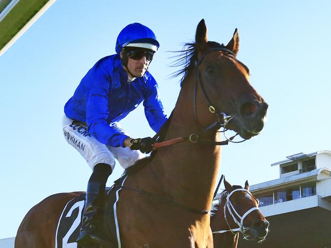 SYDNEY, AUSTRALIA - SEPTEMBER 28: Hugh Bowman on Bivouac wins race 7 the Golden Rose during the Golden Rose Day Sydney Racing at Rosehill Gardens on September 28, 2019 in Sydney, Australia. (Photo by Mark Evans/Getty Images)