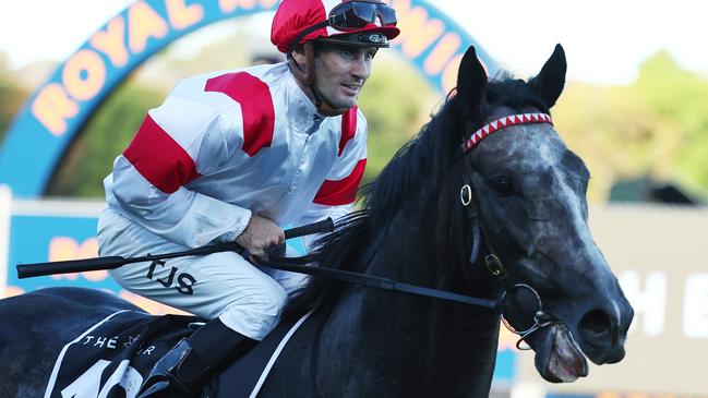 Tyler Schiller and Celestial Legend after they combined to win the Doncaster in April. Photo: Jeremy Ng/Getty Images.