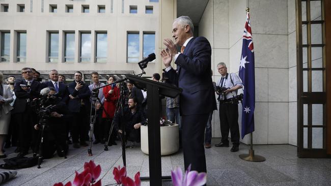 Malcolm Turnbull gives a press conference after vacating the Liberal Party leadership, and the party voting for Scott Morrison as their new leader, and in effect, new Australian Prime Minister. Picture by Sean Davey.