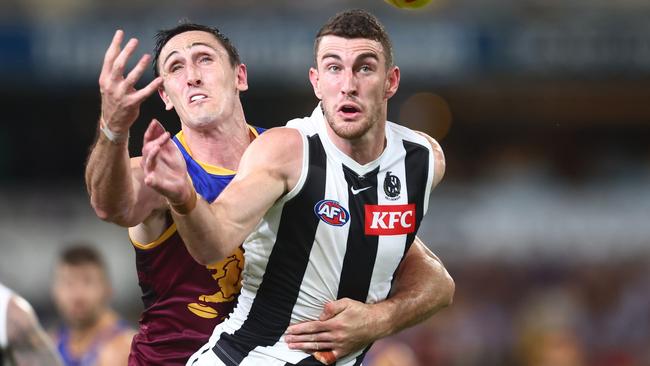 Oscar McInerney and Dan McStay contest the ruck. Picture: Getty Images