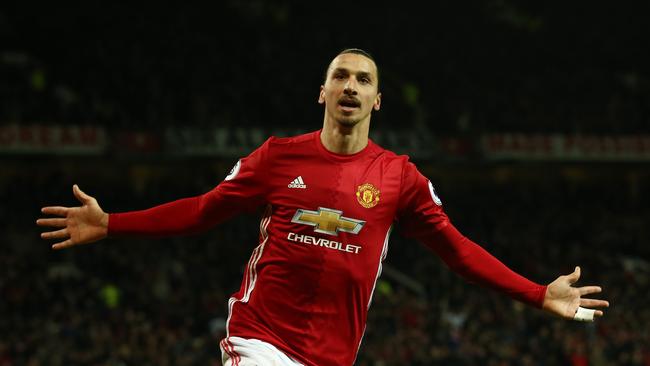 MANCHESTER, ENGLAND - DECEMBER 26: Zlatan Ibrahimovic of Manchester United celebrates after scoring his team's second goal during the Premier League match between Manchester United and Sunderland at Old Trafford on December 26, 2016 in Manchester, England. (Photo by Jan Kruger/Getty Images)