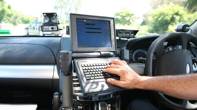 A mini-computer inside the 'Fatal 4 - Highway Patrol Police Car, for checking on registration details etc