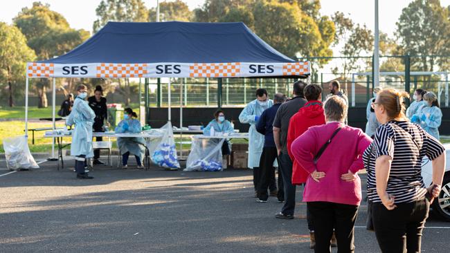 People in line at a pop-up testing facility in Broadmeadows. Picture: Getty