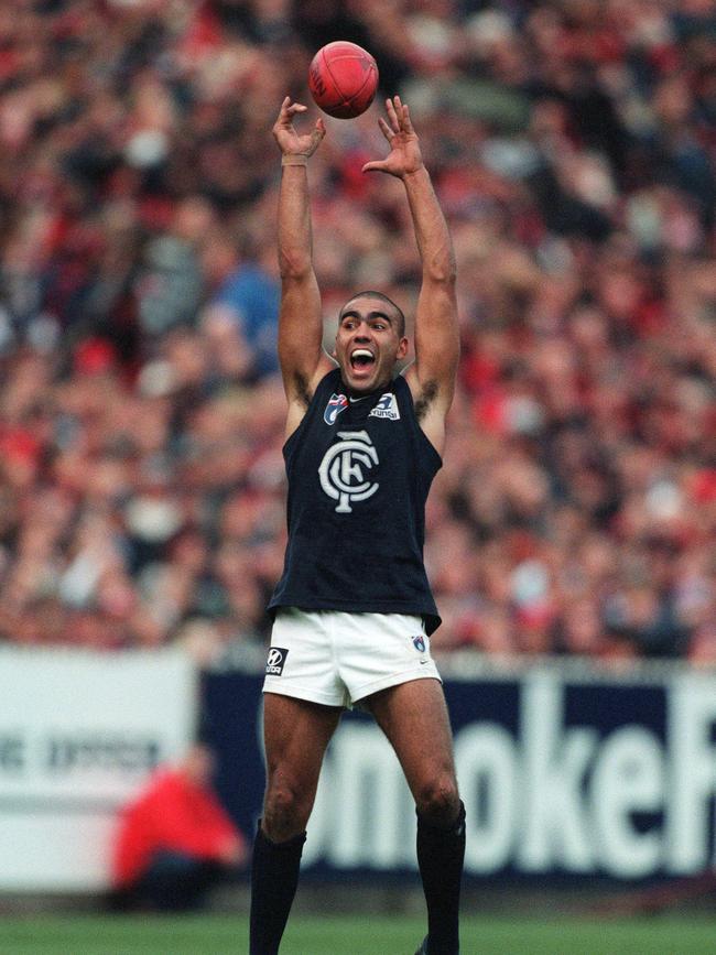 Justin Murphy celebrates the 1999 preliminary final victory. The Blues would go on to lose to North Melbourne. 