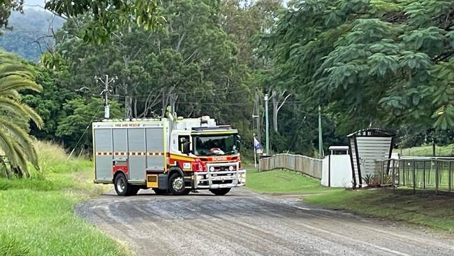 A fire crew leaving the Kuttabul property where a woman tragically died on Saturday, July 2, 2022.