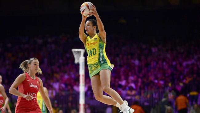 Ash Brazill in action during the Netball World Cup.