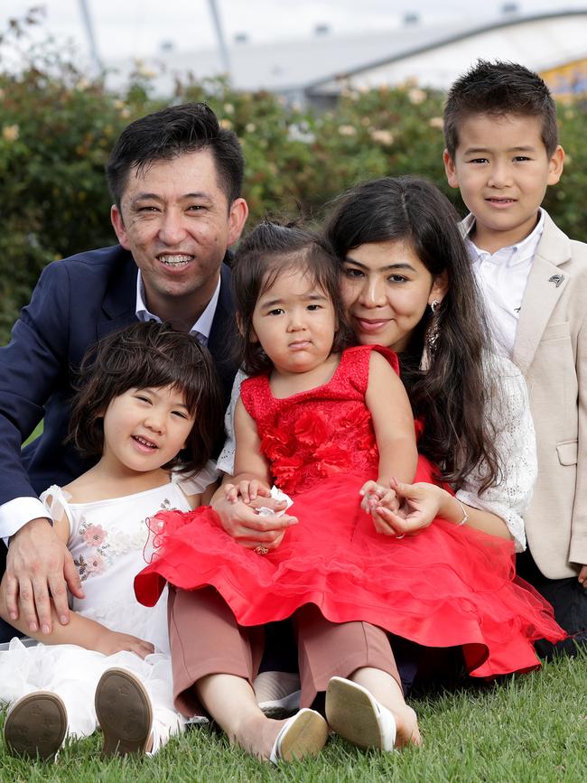 Ali with wife Farzana and their kids Royesh, Aleena, and Anahita became Australian citizens on Wednesday. Picture: Toby Zerna