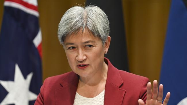 After Donald Trump denigrated Kevin Rudd in an interview this week, Penny Wong stood by the Australian ambassa­dor. Picture: NCA NewsWire/Martin Ollman