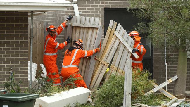 A vehicle allegedly failed to take a corner and crashed through the fence and letterbox of a house on Michigan Ave Corio. Picture: Alison Wynd