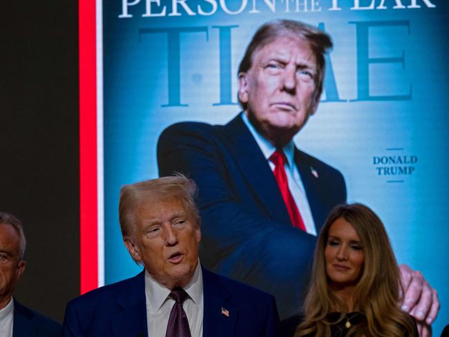 President-elect Donald Trump speaks at a reception at the New York Stock Exchange (NYSE) after being named TIME’s Person of the Year. Picture: Getty Images via AFP