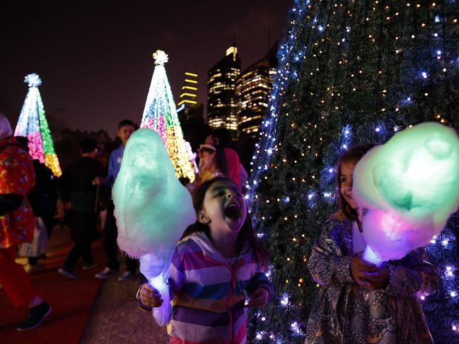 Cousins Grace Brown, 3, and Maryrose Brown, 3, were among some 200,000 people who enjoyed the Noel Sydney Christmas Festival in 2022. Picture: Jonathan Ng