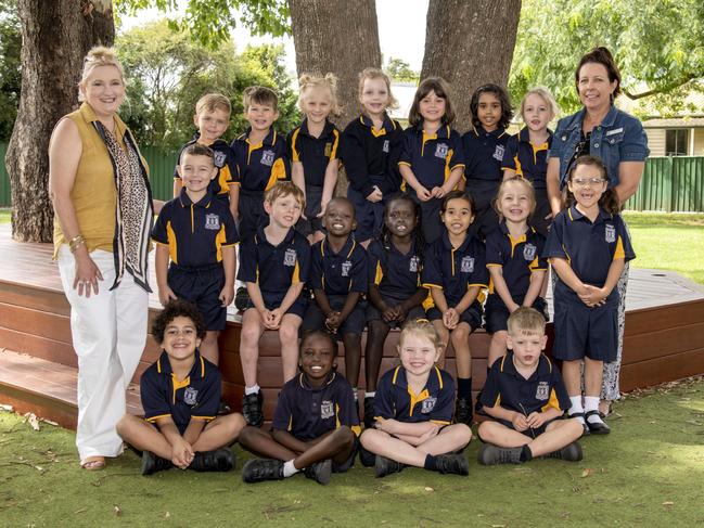 My First Year 2023: Holy Name Primary School Prep students (back row, from left) Blayke Plant, Theodore Rex, Serenity Watts, Zara Heron, Annika Arbulu, Aaira Imran and Evie Burrigan. (Middle Row, from left) Marcellous Winters-McKellar, Banjo Luck, Thiong Mamer, Amou Wek, Imarni-Lee Melville, Zylah Mathews and Gabriella Racanello and (front row, from left) Benny Raralevu, Ajuur Chol, Willow Taylor and Victor Spicer, with teachers Debbie Hawkins (left) and Theresa Holm. Absent is Eric Johnson-Voll, February 2023.