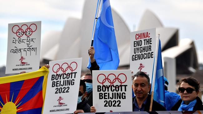 A protest rally against the 2022 Beijing Winter Olympics in Sydney in June. Picture: AFP