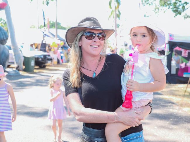 Carlee Doyle & Ivy Irwin, 5, enjoying day one of the Royal Darwin Show. Picture: Glenn Campbell