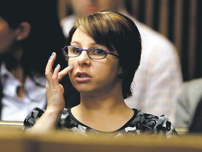 Michelle Knight sits in the courtroom during a break in the sentencing phase for Ariel Castro in 2013. Picture: AP Photo/Tony Dejak.