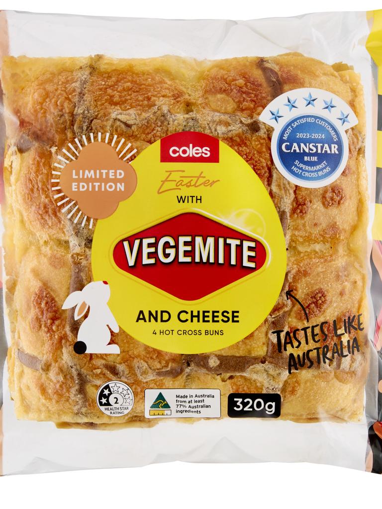 Vegemite and cheese hot cross buns. Picture: Martin Keep/Coles