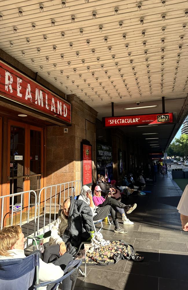 Taylor Swift fans line up in Collins Street. Picture: Lauren Hutchinson