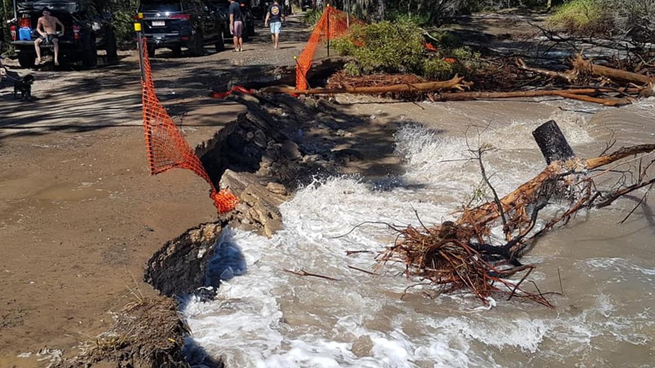 The road to Inskip being eaten away by the tides, captured by Cooloola Sails.