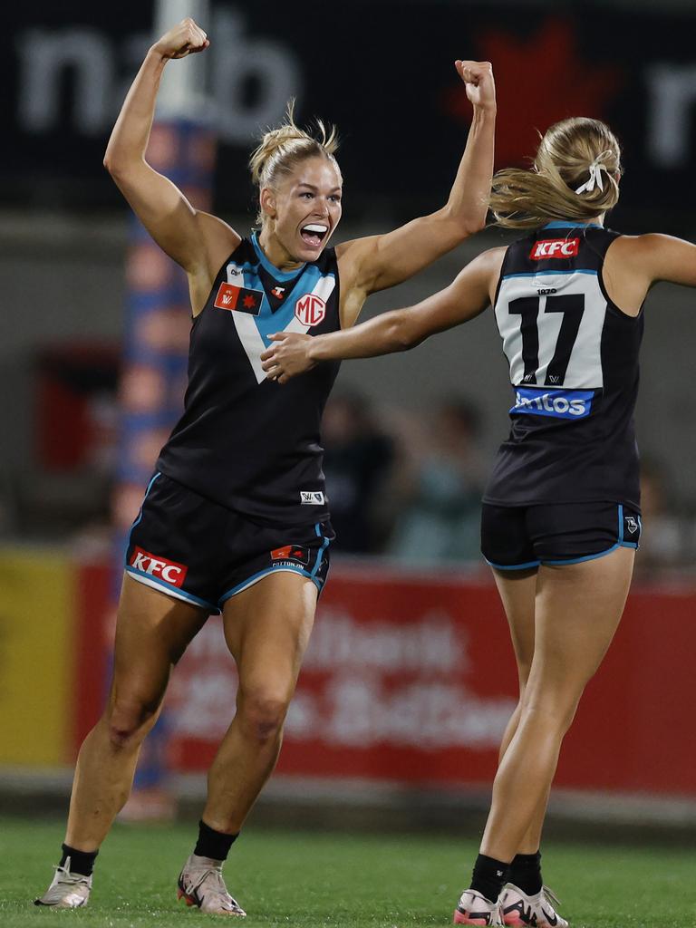 Ashleigh Saint celebrates on the final siren. Picture: Michael Klein