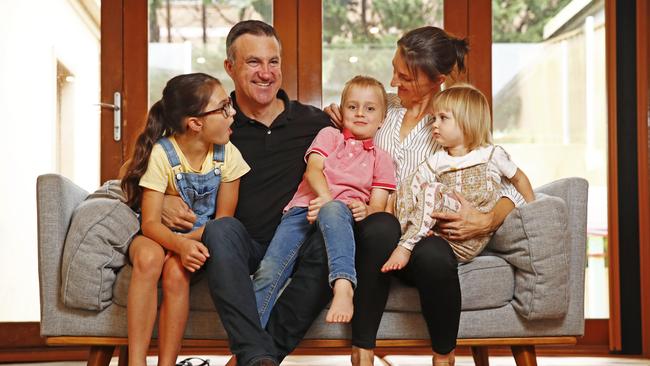 Claudine and David Fitzgibbon pictured with their son Harvey and daughters Eliza and Genevieve at home. Picture: Sam Ruttyn