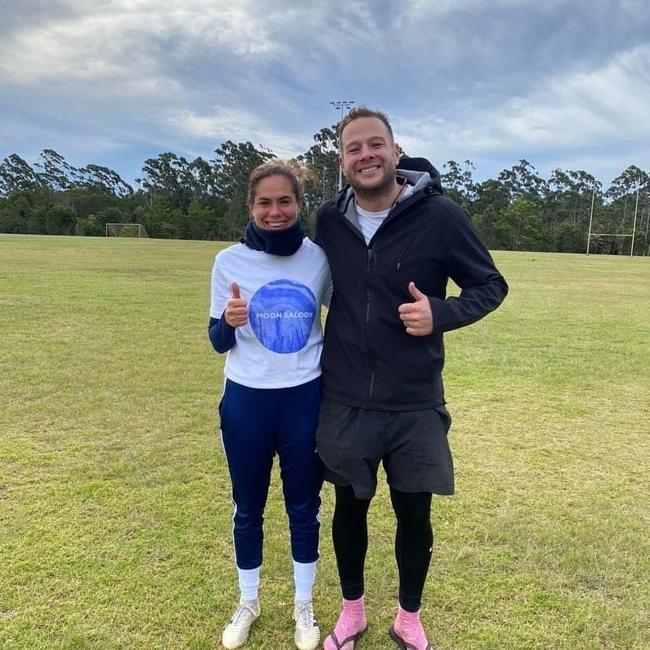 Trent Gregson with Melbourne victory player Rosie Sutton.