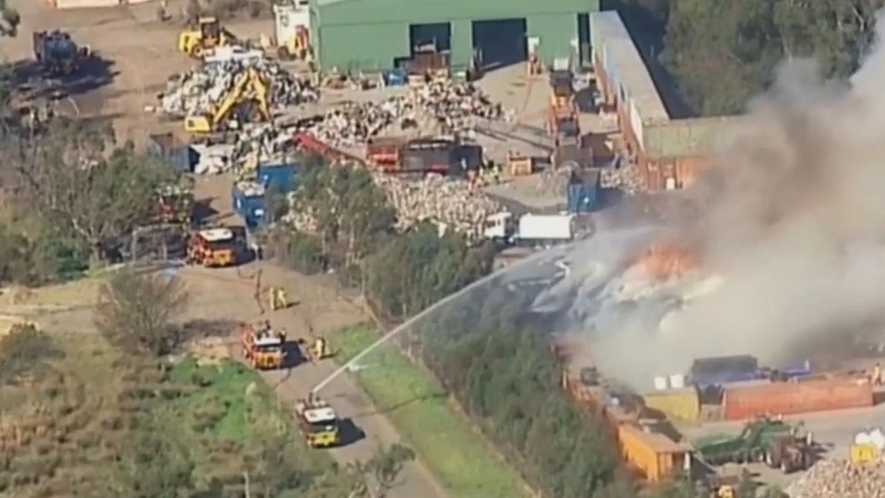 Another fire in 2018 at a recycling centre in Melbourne’s Wantirna South reportedly saw more than 400 mattresses burned. Picture: Nine News