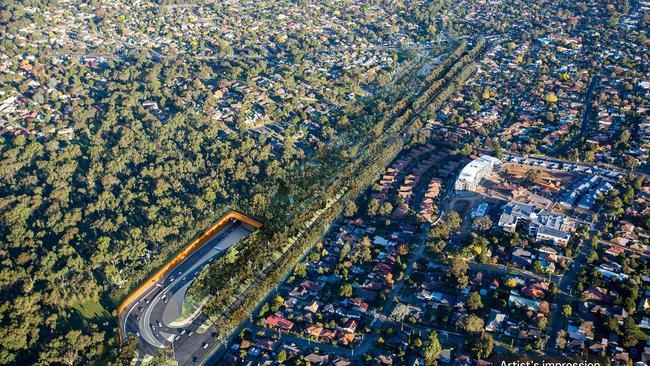 An artist impression of an aerial view of part of the North East Link. Picture: Supplied