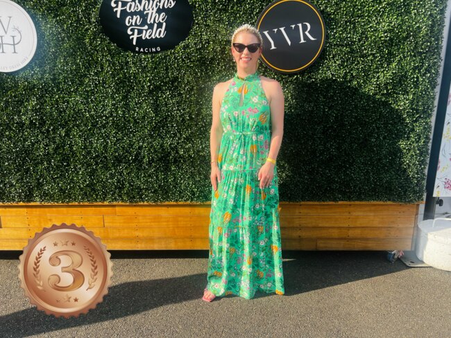 Racegoer Natalie Hirsch has placed third in the Yarra Valley Cup best dressed competition.