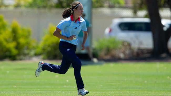 Alex Mavros bowling for NSW Metro at the Cricket Australia Under-19 National Female Cricket Championships in Perth, Monday 5 December, 2022. Picture: Cricket Australia.