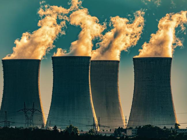 Nuclear power plant Dukovany, view from National Nature Reserve Mohelenska serpentine steppe, Mohelno, Trebic district, Vysocina region, Czech Republic