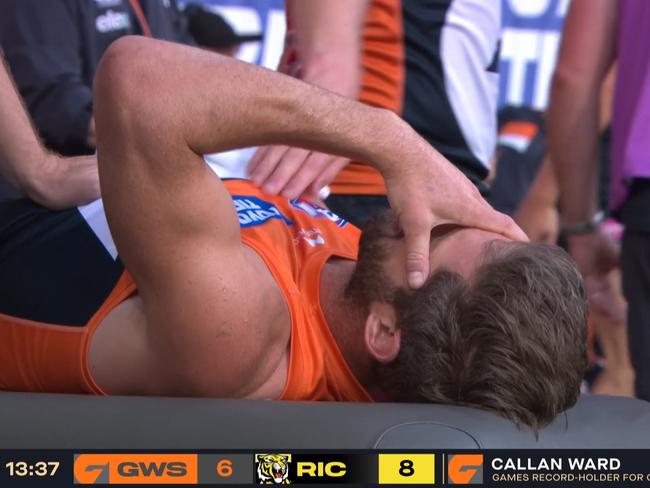 Callan Ward in tears on the bench.