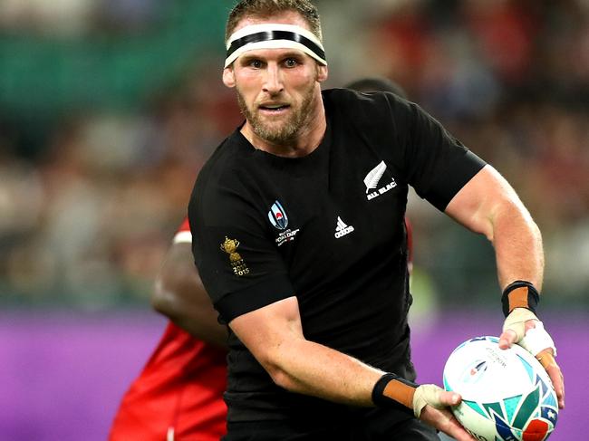 OITA, JAPAN - OCTOBER 02: Kieran Read of New Zealand passes the ball during the Rugby World Cup 2019 Group B game between New Zealand and Canada at Oita Stadium on October 02, 2019 in Oita, Japan. (Photo by Shaun Botterill/Getty Images)