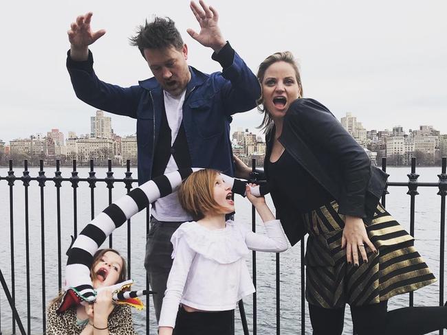 Eddie Perfect with family in Central Park, New York City, the day after the opening of his musical Beetlejuice in 2021.