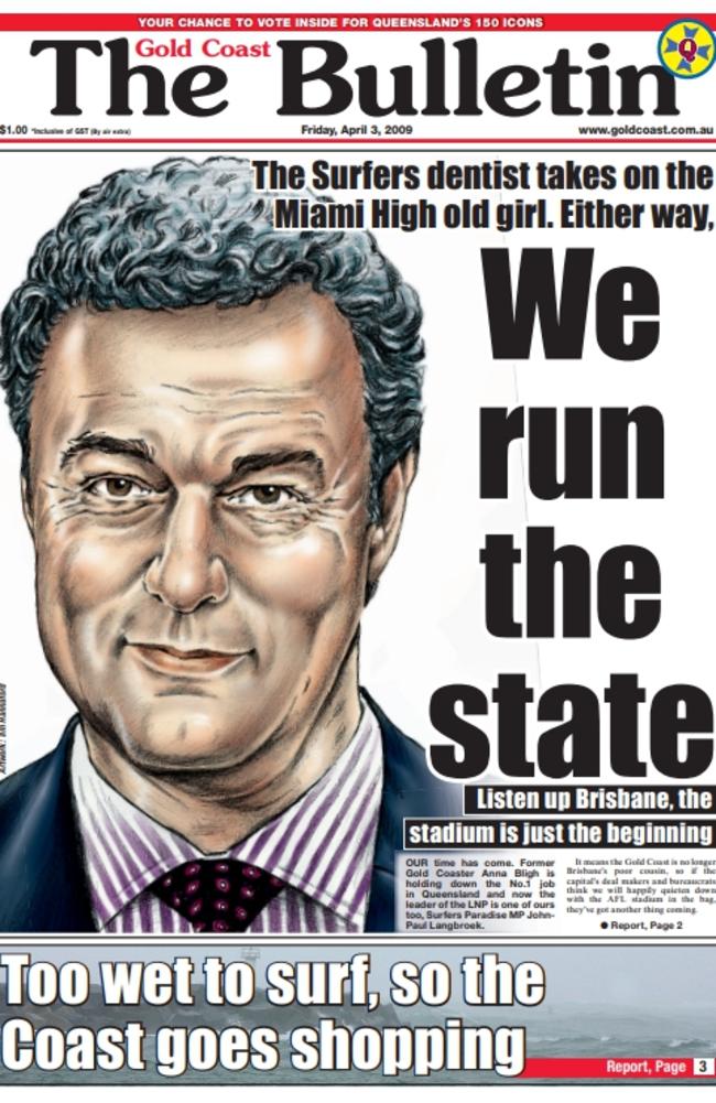 Gold Coast Bulletin front page, Friday, April 3, 2009 - John-Paul Langbroek becomes Opposition Leader