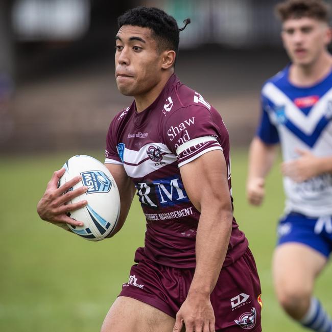 Manly's Tolutau Koulain action against the Bulldogs in a SG Ball match. Picture: Julian Andrews