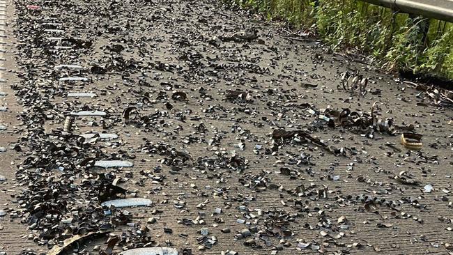 Hundreds of vehicles have been left with punctured tyres after a truck carrying metal spilt onto the M1, with drivers being urged to avoid the area Picture: Live Traffic NSW