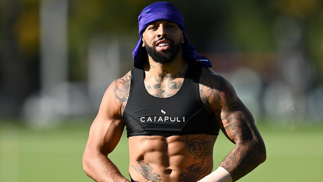 Storm star Josh Addo-Carr flexes. Picture: Quinn Rooney/Getty Images