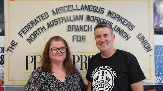 Unions NT secretary Erina Early and United Workers Union national secretary Tim Kennedy ahead of the 2025 May Day march in Darwin. Picture: Zizi Averill