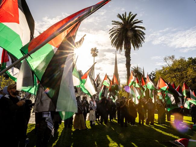 Pro-Palestine protesters in Melbourne. Picture: Jake Nowakowski